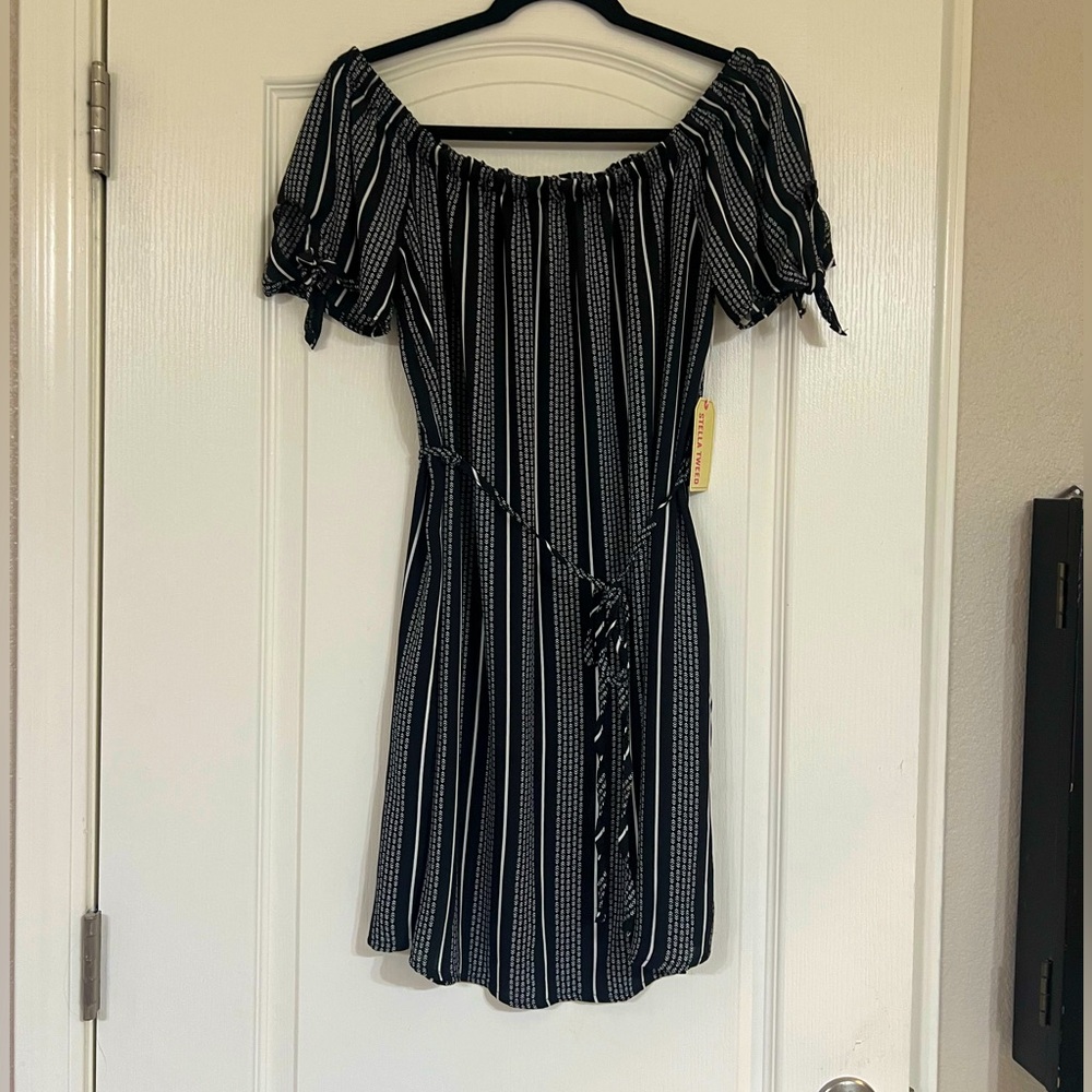 Stella Tweed Black Puff Sleeve Off-Shoulder Mini Dress
